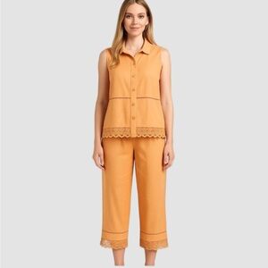 MAGIC Linen & Cotton Sleeveless Button Front Shirt & Capri Set Lace Trimmed 2X